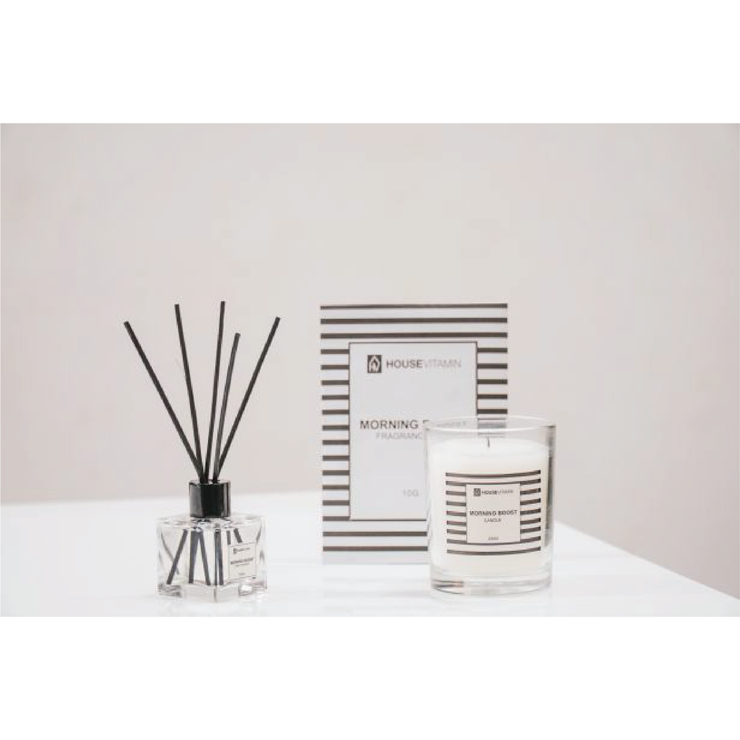 Housevitamin geurset/giftset Morning Boost geurstokjes/kaars/zakje